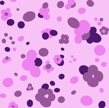 A seamless pattern featuring various-sized purple and pink circles and dots.