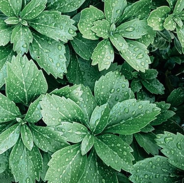 green Pachysandra plants in a shady space