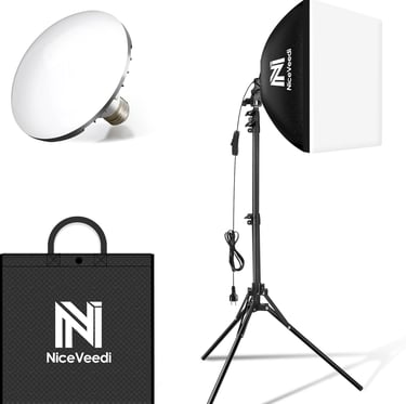 Softbox Lighting Kit, NiceVeedi 16'' x 16'' Softbox Photography Lighting Kit with 63” Tripod Stand