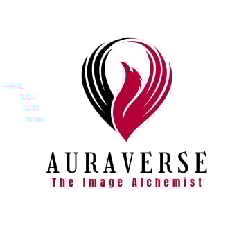 a red and black auraverse logo with a red and black bird