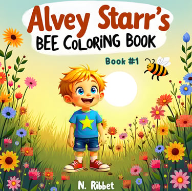 Alvey Starr Book 1 in Nanny's garden looking at a bee from alveystarr.com