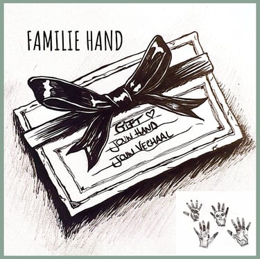 cadeau bon uniek betekenisvol cadeau hand getekend - familie hand illustratie met wolf schildpad uil