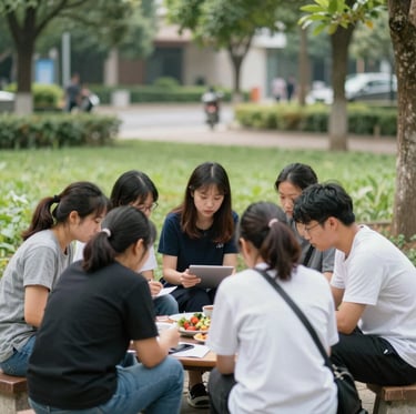 A diverse group of young people collaborating in a community garden, symbolizing unity and growth.