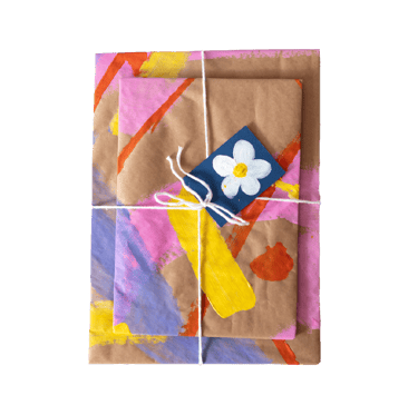 Sobre pintado a mano. representación de la entrega de los encargos