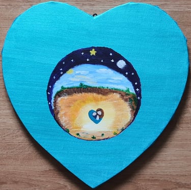 Réf : NAT240910. Dans l'œil de la nativité. Sur châssis et toile. 29x30cm. 50€.