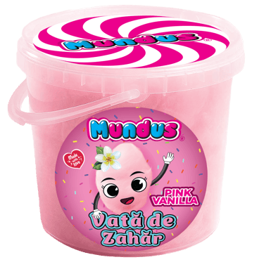 Mundus Pink Vanilla – vată de zahăr artizanală, roz, cu aroma de vanilie, pentru cadouri dulci, 50g