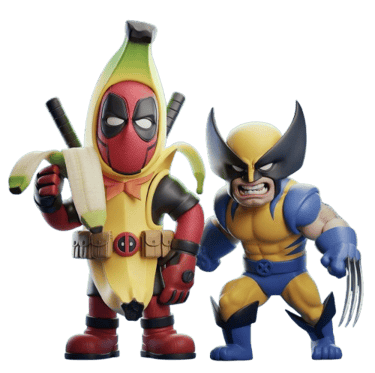 two figurines of a banana peeler and a banana peeler