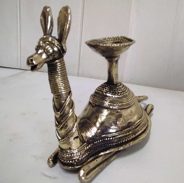 "Handcrafted brass camel with tribal lamp holder on back-Fit for export"
