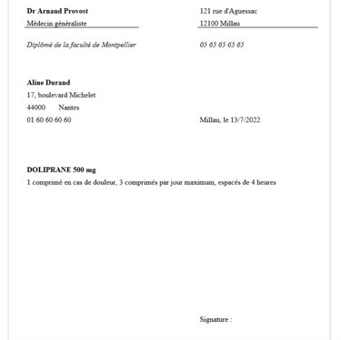Ordonnance médecin pour votre consultation  a domicile et au cabinet infirmier Dubord-Montory
