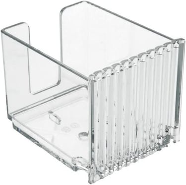 a clear plastic magazine holder with a clear glass