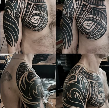 Polynesian chest tattoo