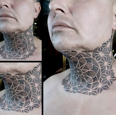 Dot work neck tattoo