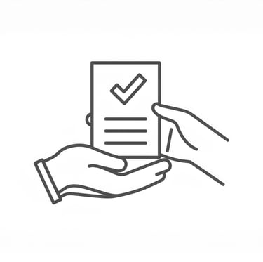 a person holding a piece of paper with a check mark on it