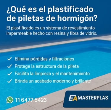 Plastificado de piletas de hormigón con fibra de vidrio Masterplas. Solución definitiva para fugas