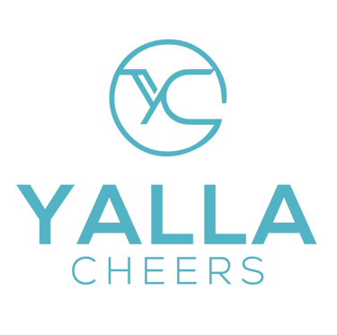 Yalla Cheers logo featuring a light blue YC monogram circle and bold text on a black background.