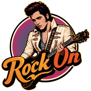 Rock On logotyp som föreställer en man med Elvis frisyr