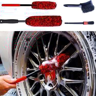 Byttme Professional 4 Pack Long Handle Wheel Brush Kit for Cleaning Wheel and Tire- 2X Soft Wheel Wo