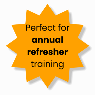 an orange star with the words inside 'Perfect for annual refresher training'