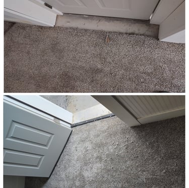 A remodel left this dooway bare In Price, UT, flooring R&R patched a new piece in.