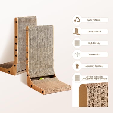 EHEYCIGA Cardboard Cat Scratcher for Indoor Cats, 68 CM L Shaped Vertical Cat Scratching Pad with Ba