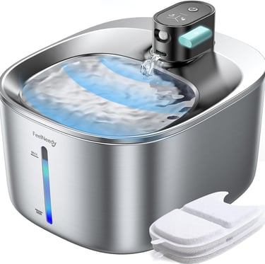 FEELNEEDY Cat Water Fountain Battery Operated, 4L/135 fl oz Stainless Steel Pet Water Fountain