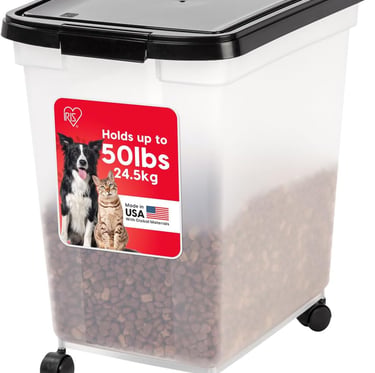 IRIS USA WeatherPro Airtight Dog Food Storage Container, Up to 50lbs, Removable Wheels, Dogs & Cats