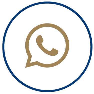 Gold WhatsApp logo icon inside a blue circular border on a black background for contact us social media links.
