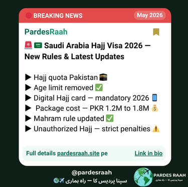 Saudi Arabia Hajj Visa 2026 updates including Pakistan quota, age limit, and mandatory digital Hajj card details.