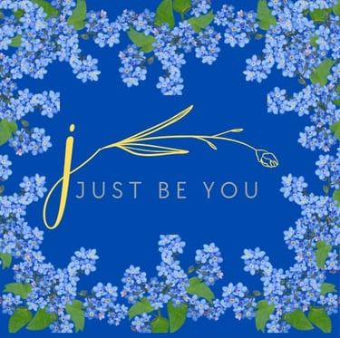 a blue and white floral wreath with the words just be you