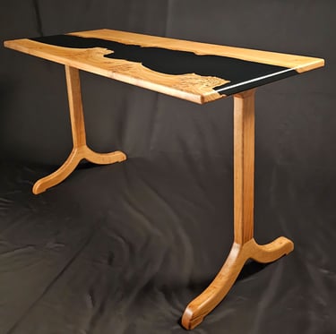 Solid Oak and Black Epoxy Desk angle view