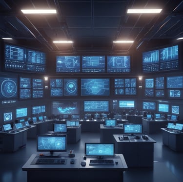 A futuristic control center view showcasing advanced retail management technology.