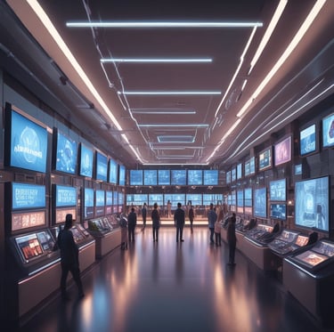 A futuristic control center view showcasing advanced retail management technology.
