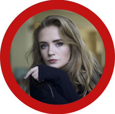 a woman with a red circle in a red circle
