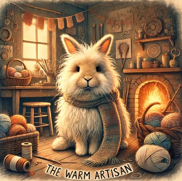 a white rabbit in a room with a fireplace and a cat