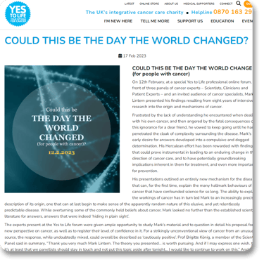 Mark Lintern - Yes to Life Article
