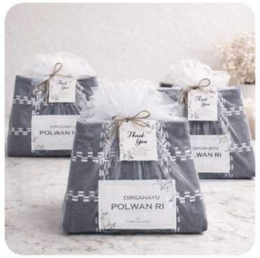 Custom handmade woven bag souvenirs prepared for POLWAN RI institutional event gifting.