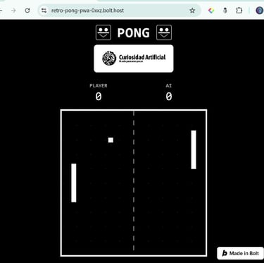 Pong retro desarrollo por Bolt.new de un sólo prompt. Pong clásico.