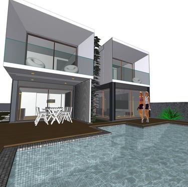 Projeto para moradia na Aroeira. Imagens do modelo tridimensional da Arquitetura.