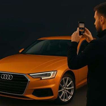 Homme à Montréal prenant en photo son Audi à vendre pour JeVendsMonAuto.ca