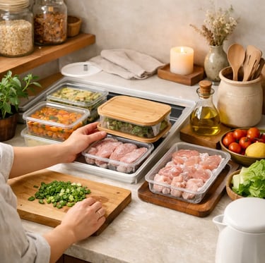Efficient meal prep and meat storage in clear containers.