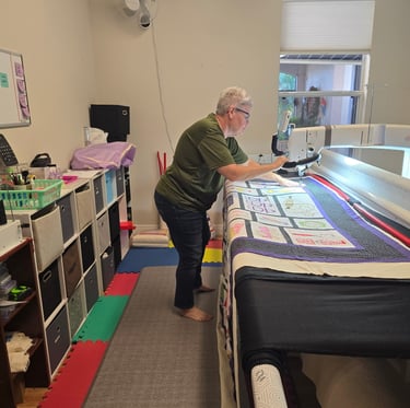 Long-arm quilting in progress at Stitches N Ditches studio in Kissimmee, Florida
