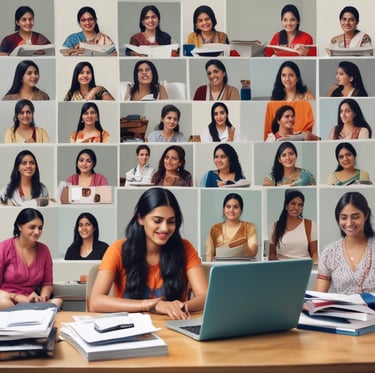 A focused student taking notes in a bright, modern study space.