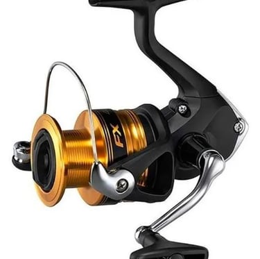 molinete shimano fx preto com dourado bom para pesca media.