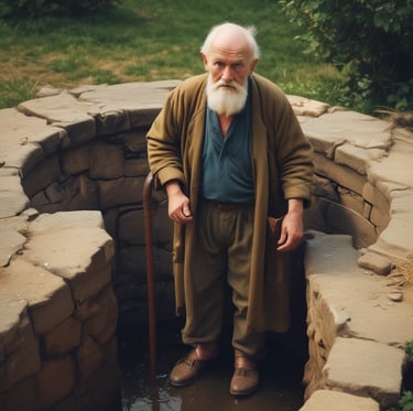 A wide shot showing all seven grandmas laughing together, the colorful sign held proudly in front of them.