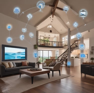 Modern living room interior showcasing elegant furnishings and smart lighting controls.