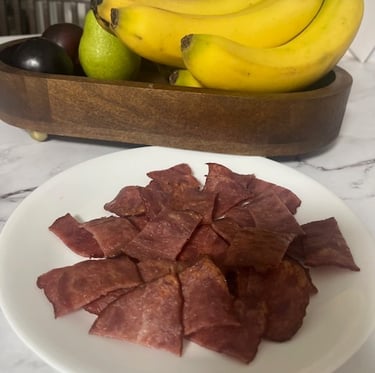 Homemade 1-ingredient turkey bacon jerky treats for a clean dog diet