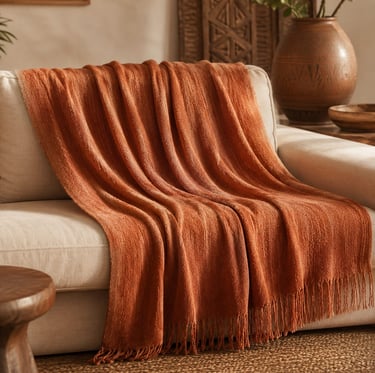 Afro Bohemian Living Room Throw Blanket – Terracotta Knit Accent for Cozy Earth Tone Decor. Eftelt Home Decoration