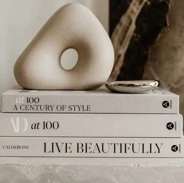 Luxury Minimalist Decor Styling | Neutral Still Life with Design Books & Sculptural Objects | Contem