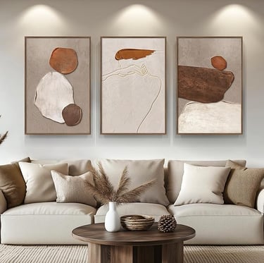 Neutral abstract rustic canvas wall art set, ideal for cozy rustic living room decor