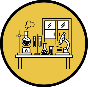 a lab with tubes and a microscope
